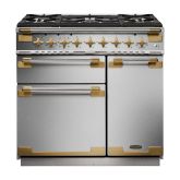 Rangemaster ELS90DFFSS/AB Elise Luxe 90 Dual Fuel Range Cooker - Stainless with Antique Brass Trim