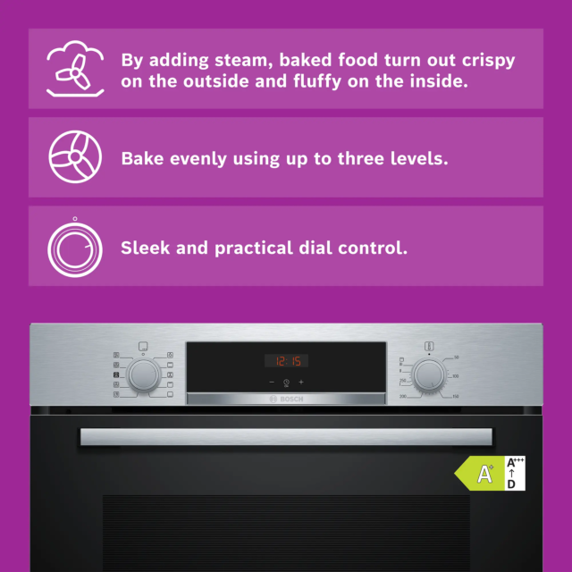 Bosch HQA534BS3B Single Oven - Series 4 - Steam Function - Stainless Steel