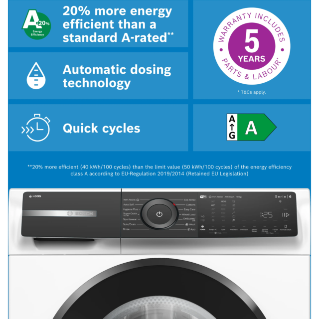 Bosch WGH254A0GB Washing Machine - Series 6 - 10kg - 1400rpm - iDos - White 