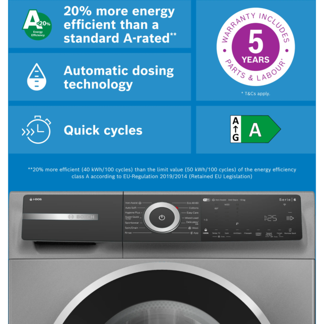 Bosch WGH254ARGB Washing Machine, Graphite, 10Kg, 1400Rpm, I-Dos Detergent,