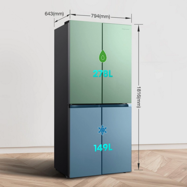 Fridgemaster MQ79395ES 4-Door American Fridge Freezer, Silver, 79.4Cm Wide, Frost Free Freezer
