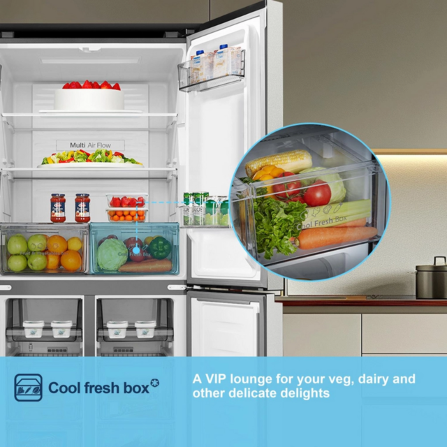 Fridgemaster MQ79395ES 4-Door American Fridge Freezer, Silver, 79.4Cm Wide, Frost Free Freezer