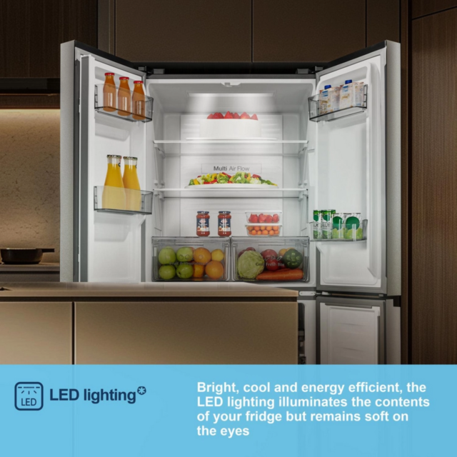 Fridgemaster MQ79395ES 4-Door American Fridge Freezer, Silver, 79.4Cm Wide, Frost Free Freezer