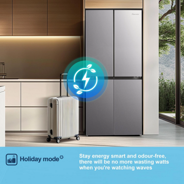 Fridgemaster MQ79395ES 4-Door American Fridge Freezer, Silver, 79.4Cm Wide, Frost Free Freezer