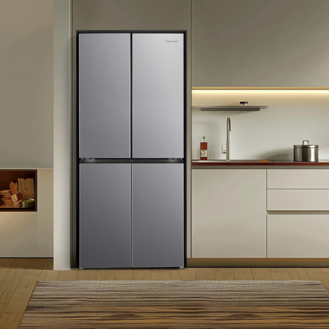 Fridgemaster MQ79395ES 4-Door American Fridge Freezer, Silver, 79.4Cm Wide, Frost Free Freezer