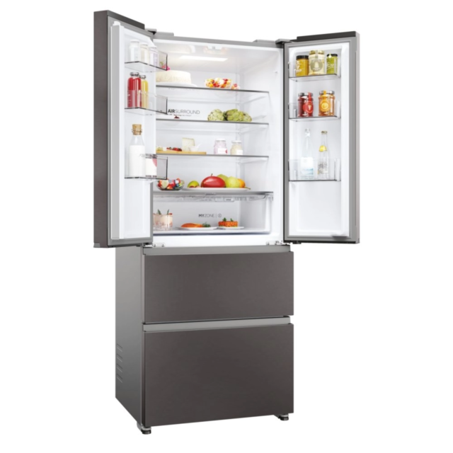 Haier HFR3718ENMD 4 Door Fridge Freezer, 70Cm, Dark Inox, Frost Free