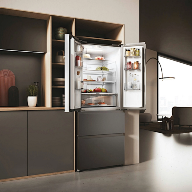 Haier HFR3718ENMD 4 Door Fridge Freezer, 70Cm, Dark Inox, Frost Free