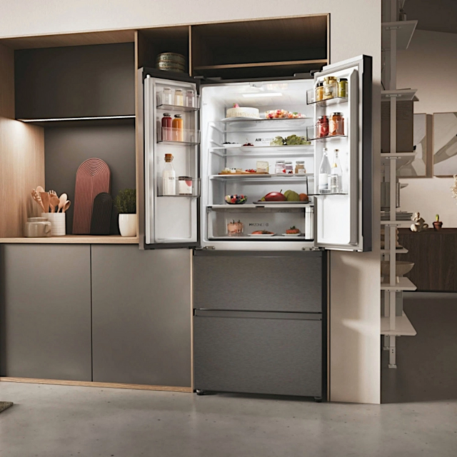 Haier HFR3718ENMD 4 Door Fridge Freezer, 70Cm, Dark Inox, Frost Free