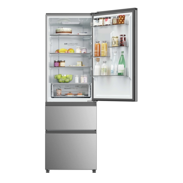 Haier HTR3618DNMM 3 Door Fridge Freezer, 60Cm Wide, Stainless Steel, Frost Free