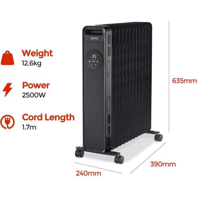 Igenix IG2621BL Digital Oil Filled Heater 2Kw - Black