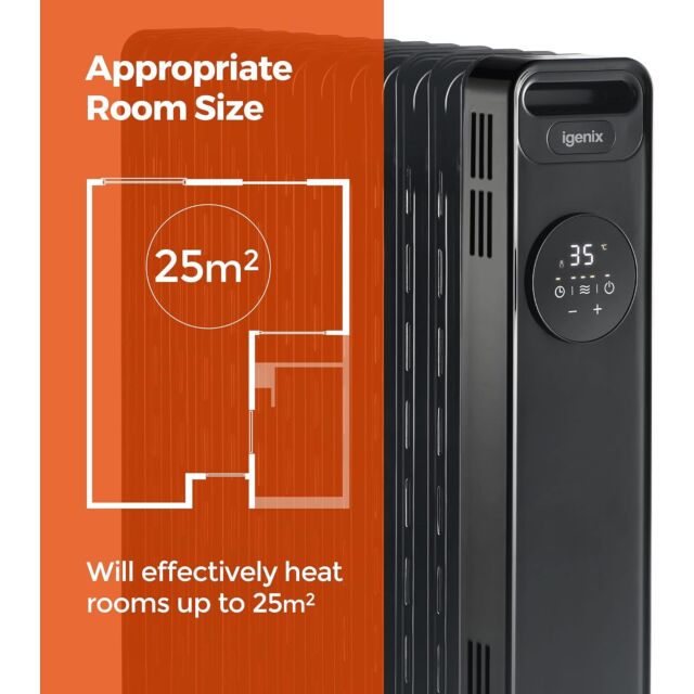 Igenix IG2621BL Digital Oil Filled Heater 2Kw - Black