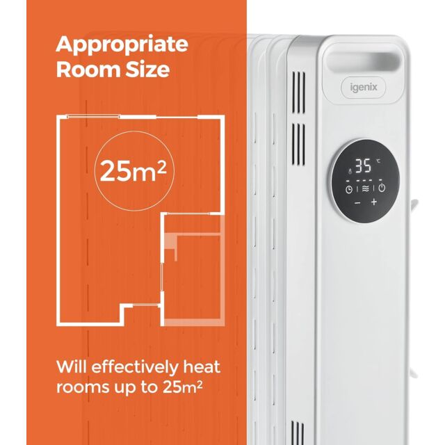 Igenix IG2626 Digital Oil Filled Heater 2.5kW - White