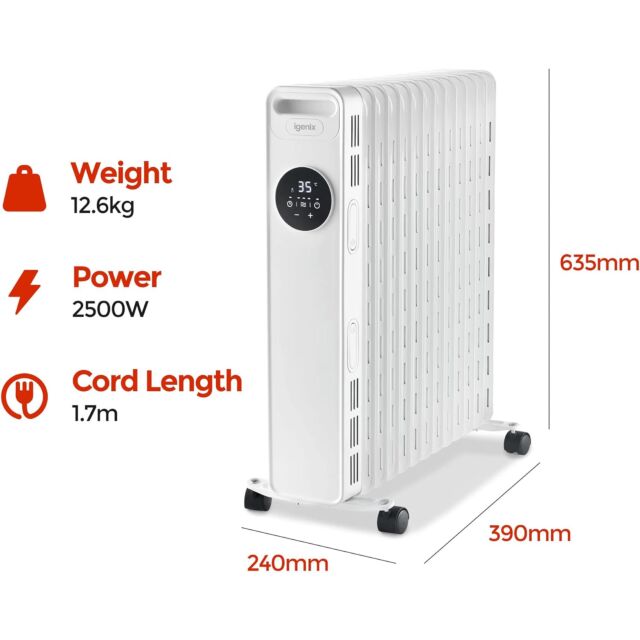 Igenix IG2626 Digital Oil Filled Heater 2.5kW - White