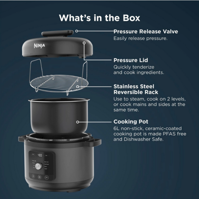 Ninja PC201UK HyperHeat 9-in-1 Pressure + Rice Cooker - Grey/Black