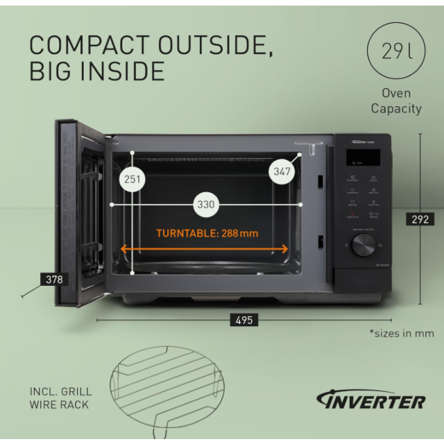 Panasonic NN-SD35QBBPQ 23Ltr Microwave With Inverter Tech, 1000W - Black