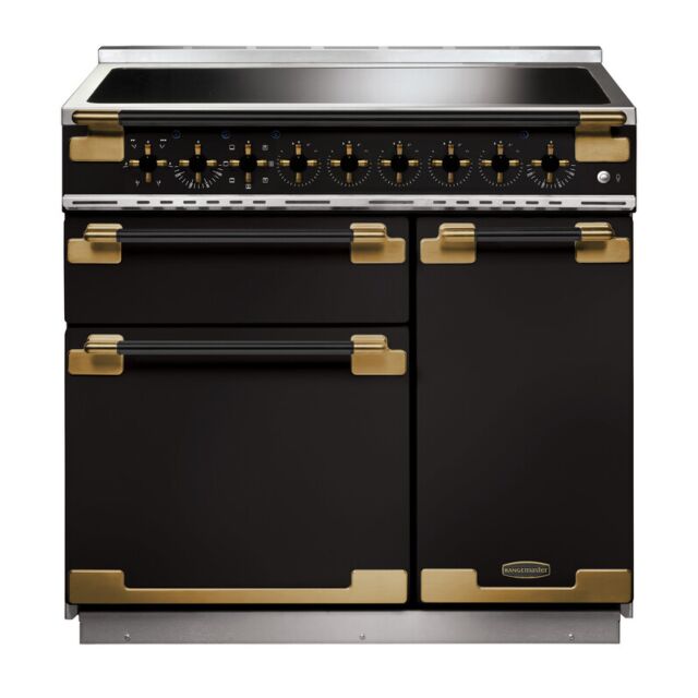 Rangemaster ELS100EIGB/BE Elise Luxe 100 Induction Range Cooker - Gloss Black with Antique Brass Trim