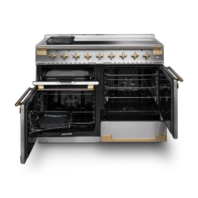 Rangemaster ELS110EISS/AB Elise Luxe 110 Induction Range Cooker - Stainless with Antique Brass Trim