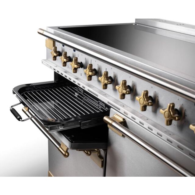 Rangemaster ELS110EISS/AB Elise Luxe 110 Induction Range Cooker - Stainless with Antique Brass Trim