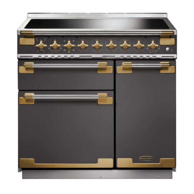 Rangemaster ELS90EISL/AB Elise Luxe 90 Induction Range Cooker - Slate with Antique Brass Trim