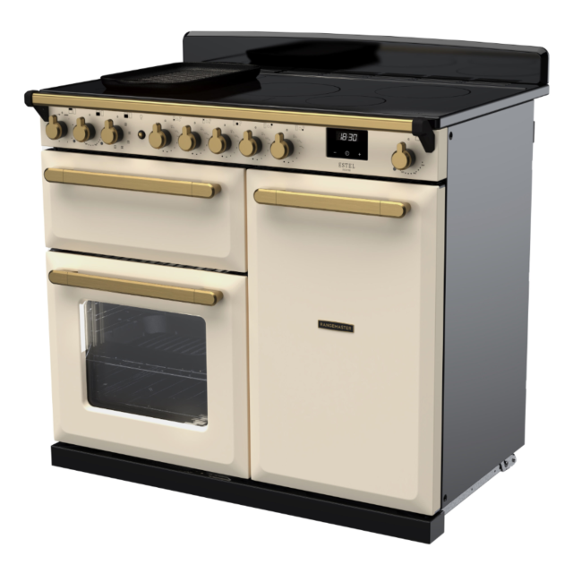 Rangemaster ESDL100EIPPCR/AB1Estel Deluxe 100 Induction Range Cooker- Pale Cream with Antique Brass