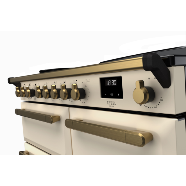 Rangemaster ESDL100EIPPCR/AB1Estel Deluxe 100 Induction Range Cooker- Pale Cream with Antique Brass