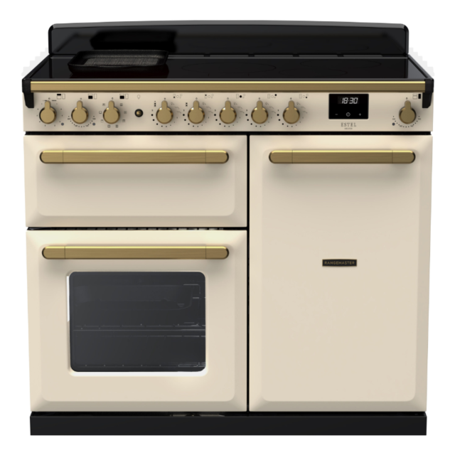 Rangemaster ESDL100EIPPCR/AB1Estel Deluxe 100 Induction Range Cooker- Pale Cream with Antique Brass