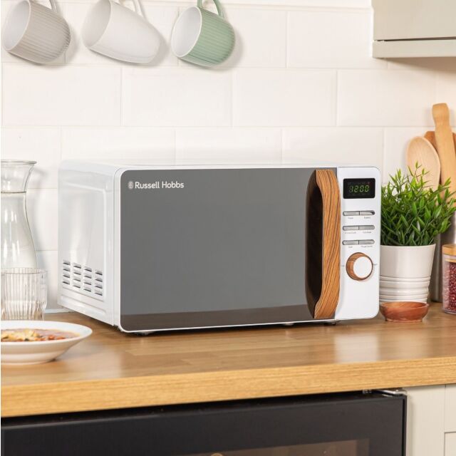 Russell Hobbs RHMD714-N Microwave 17ltr - White, wood effect handle