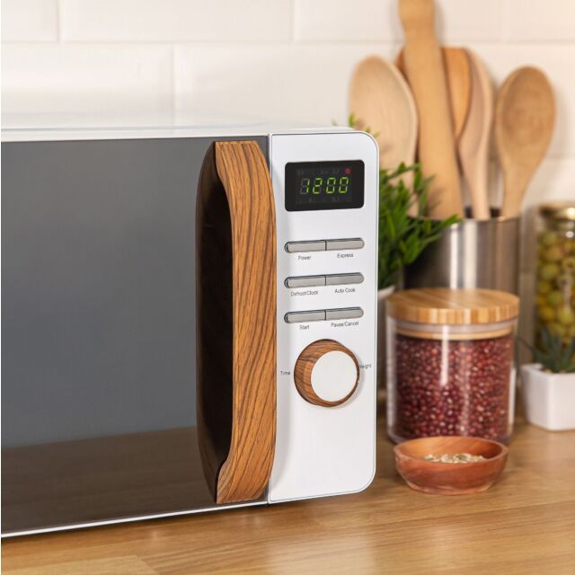 Russell Hobbs RHMD714-N Microwave 17ltr - White, wood effect handle
