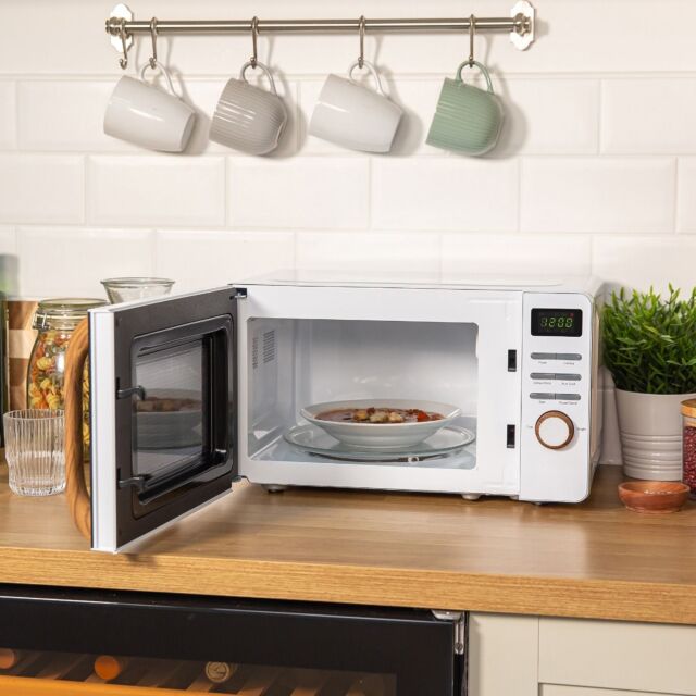 Russell Hobbs RHMD714-N Microwave 17ltr - White, wood effect handle