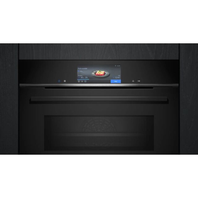 Siemens HM778GMB1B 59.4 cm Built In Electric Single Oven with Microwave Function - Black