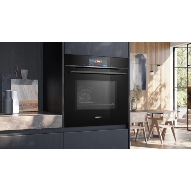 Siemens HM778GMB1B 59.4 cm Built In Electric Single Oven with Microwave Function - Black
