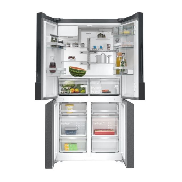 Siemens KF96DPXEA American Fridge Freezer, 4 Door - Black Steel