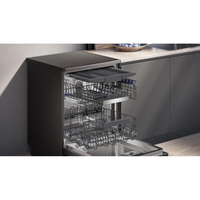 Siemens SN25EC13CE Dishwasher Iq500, Black Steel, Vario Drawer 14 Place