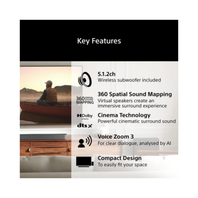 Sony HTA7100KIT.CEK Bravia Theatre Bar 7 + S 5.1.2Ch Dolby Atmos Soundbar With Sasw7 100W Subwoofer