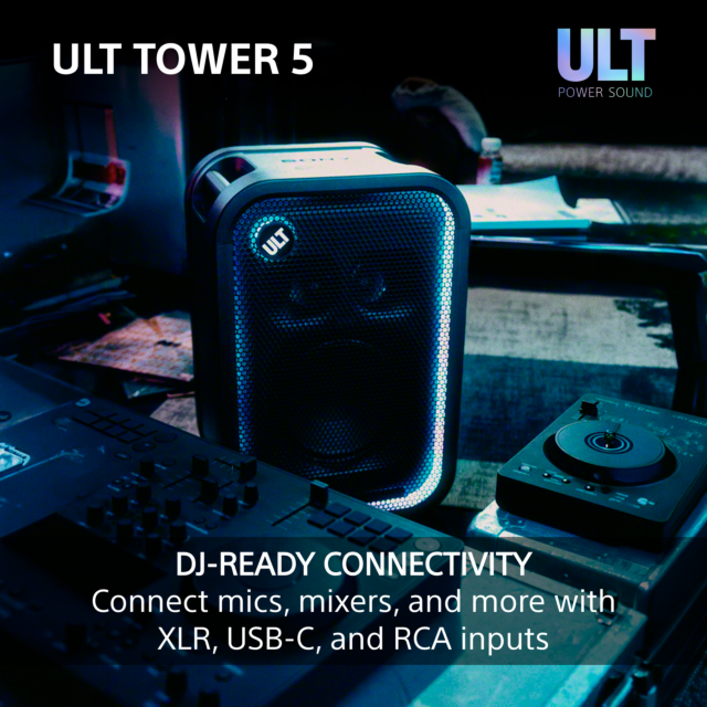 Sony SRSULT500.CEL Wireless ULT Tower 5 Deep Bass Party Speaker with DJ Input - Black