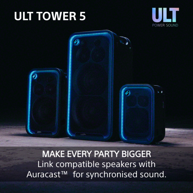 Sony SRSULT500.CEL Wireless ULT Tower 5 Deep Bass Party Speaker with DJ Input - Black