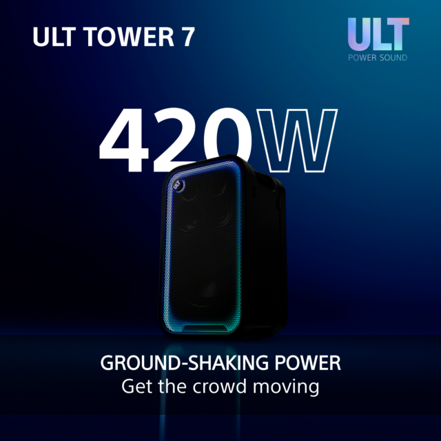 Sony SRSULT700.CEL Wireless ULT Tower 7 Deep Bass Party Speaker with 360 Party sound + DJ Input - Bl