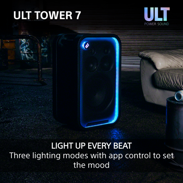 Sony SRSULT700.CEL Wireless ULT Tower 7 Deep Bass Party Speaker with 360 Party sound + DJ Input - Bl