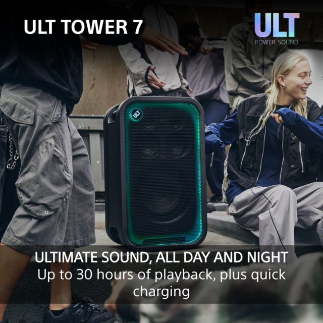 Sony SRSULT700.CEL Wireless ULT Tower 7 Deep Bass Party Speaker with 360 Party sound + DJ Input - Bl