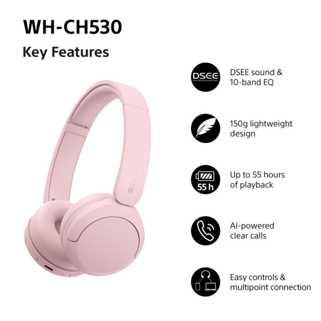 Sony WHCH530P.CE7 Wireless Over Ear Headphones Pink