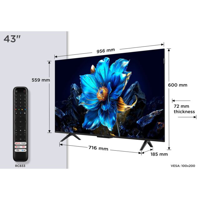 TCL 43P7K-UK 43inch 4K QLED Direct LED HDR Google TV