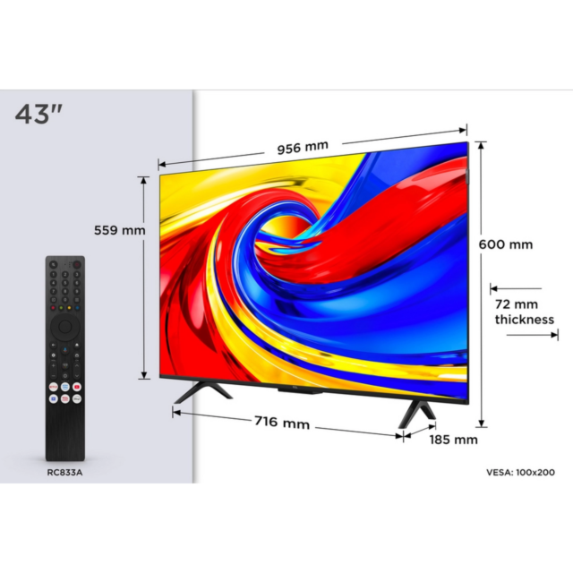 TCL 43P7L-UK 43inch 4K HDR QLED Direct LED Google TV