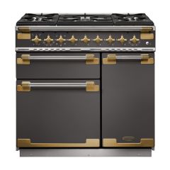 Rangemaster ELS90DFFSL/AB Elise Luxe 90 Dual Fuel Range Cooker -  Slate with Antique Brass Trim
