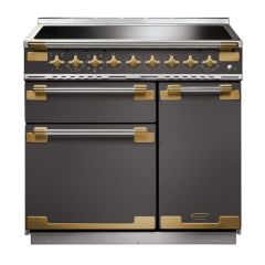 Rangemaster ELS90EISL/AB Elise Luxe 90 Induction Range Cooker -  Slate with Antique Brass Trim